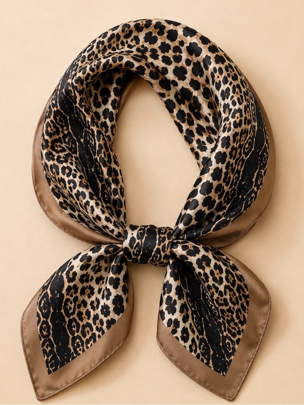 Silky Leopard Print Neck Scarf in Brown and Black